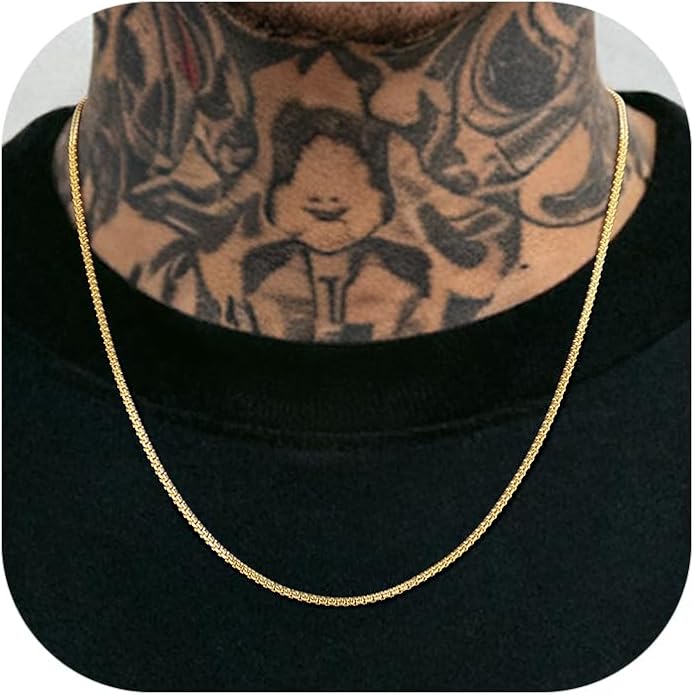 Richsteel Stainless Steel Mens Flat Link Chain Necklace, Black/Gold/Steel Chain for men, 2mm/4mm/6mm Width, No Tarnish & Hypoallergenic Hip Hop Jewelry, 18"-30" Length