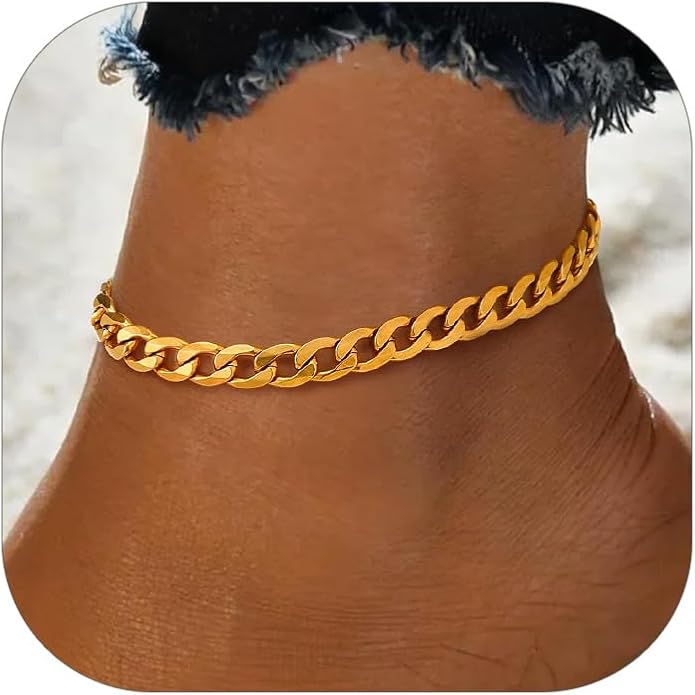 PROSTEEL Stainless Steel Chain Anklets for Women, Silver/Gold Tone, Ankle Bracelets Hypoallergenic, 8-10.5 Inch Adjustable, Come with Box