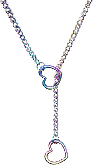 Marrywindix Heart Slip Chain Necklaces Stainless Steel Y-Necklace Choker Necklace Cuban Punk Gothic Collar Chain for Women