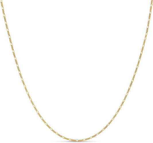 KEZEF Sterling Silver 1.5mm Figaro Chain Necklace for Women - 925 Italian Diamond Cut Chain, Available in Silver, 18K Yellow Gold, Rose Gold, 16-30 Inches