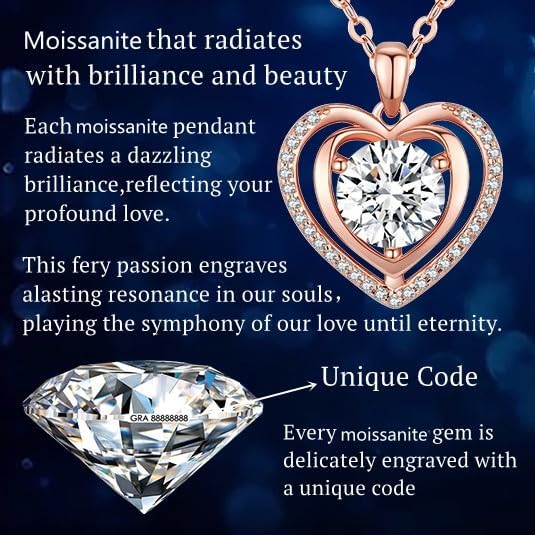 Heart Pendant Gold Necklace for Women Moissanite Lab-Created Gem I Love You Wedding Anniversary Birthday Christmas Valentine Engagements Mothers Day Jewelry for Wife Her Girlfriend Mom Daughter