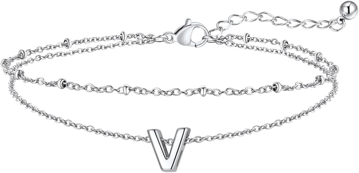 FaithHeart Initial Ankle Bracelets for Women, Waterproof 14k Gold Plated Initial Anklets Non Tarnish Stainless Steel Layered Anklet Summer Beach Foot Jewelry