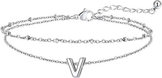FaithHeart Initial Ankle Bracelets for Women, Waterproof 14k Gold Plated Initial Anklets Non Tarnish Stainless Steel Layered Anklet Summer Beach Foot Jewelry