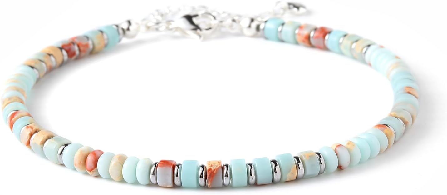 XIJIN Natural Stone Beaded Anklets for Women Handmade Beach Boho Turquoise Beads Ankle Bracelet Jewelry Gift for Her