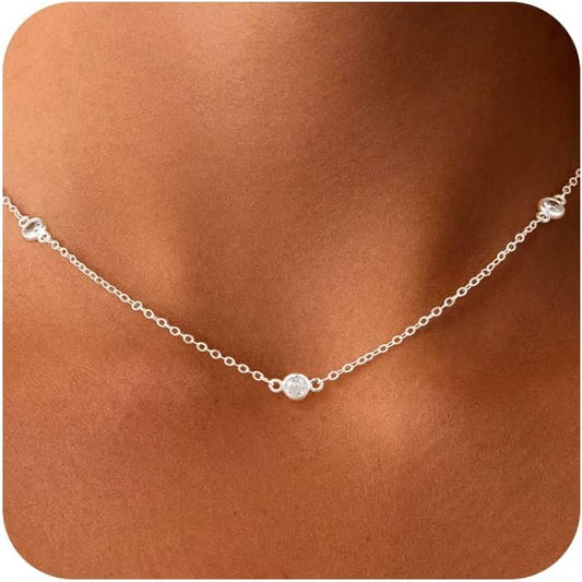 Cubic Zirconia Necklace, Dainty 14k Gold Plated Diamond Necklaces For Women Choker Necklace Simple Gold Plated CZ Jewelry Necklaces for Women Trendy Gifts
