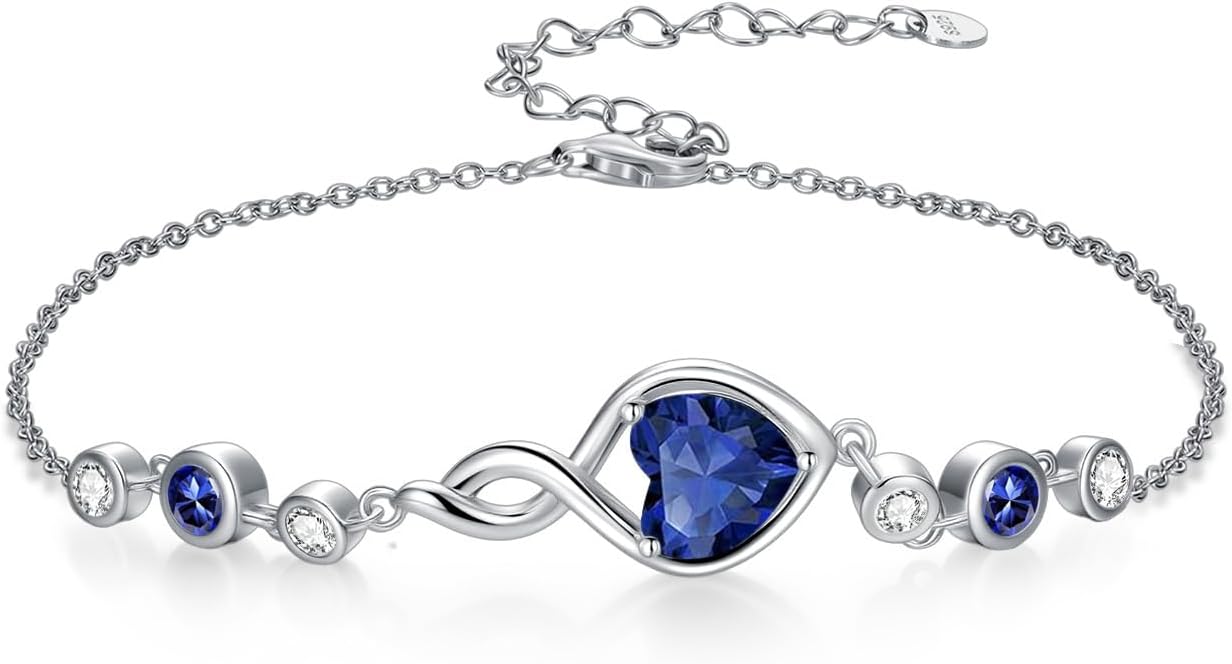 Infinity Birthstone Bracelet 925 Sterling Silver Heart Love Infinity Link Bracelet Fine Jewelry Birthday Christmas Gifts for Women Girlfriend Wife