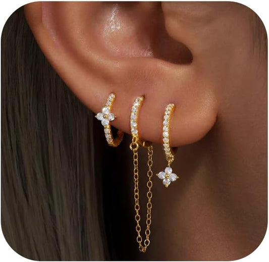 Small Gold Hoop Earrings Set for Women, 14K Gold Plated Lightweight Earrings Sets for Multiple Piercing, Hypoallergenic Huggie Gold Hoops Earrings for Women Jewelry