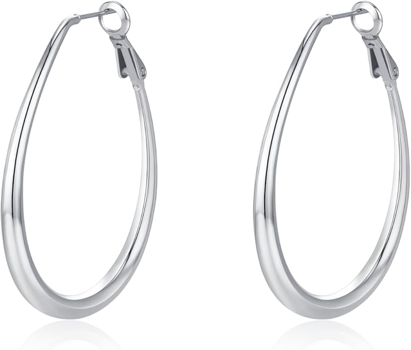 Lightweight Oval Hoop Earrings for Women - 14K Gold Plated, Rose Gold Plated and Sterling Silver Plated Large Oblong Hoop Earrings for Women Statement Jewelry Gift