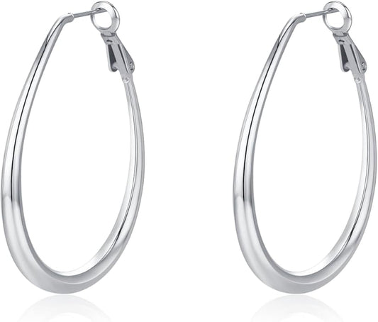 Lightweight Oval Hoop Earrings for Women - 14K Gold Plated, Rose Gold Plated and Sterling Silver Plated Large Oblong Hoop Earrings for Women Statement Jewelry Gift