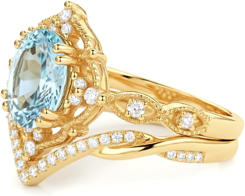 Oval Cut Vintage Gemstone Engagement Rings set for Women S925 Sterling Silver/10K/14K/18K Gold Birthstone Promise Anniversary Bridal Set Ring for her