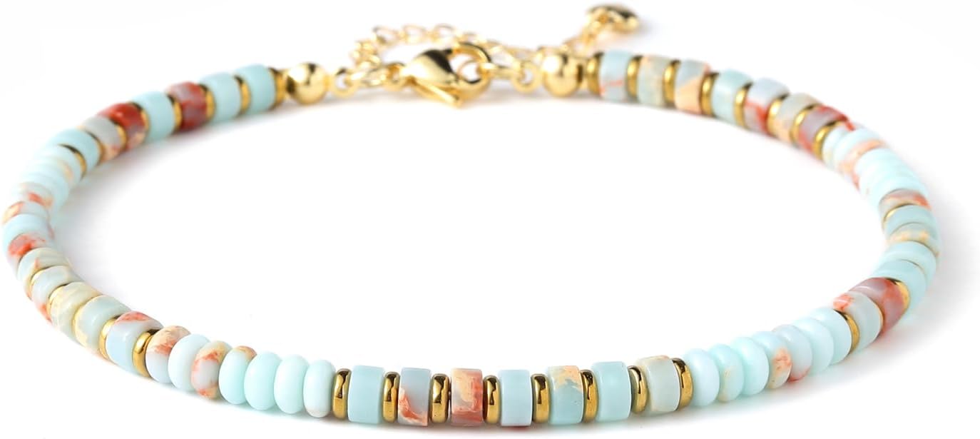 XIJIN Natural Stone Beaded Anklets for Women Handmade Beach Boho Turquoise Beads Ankle Bracelet Jewelry Gift for Her