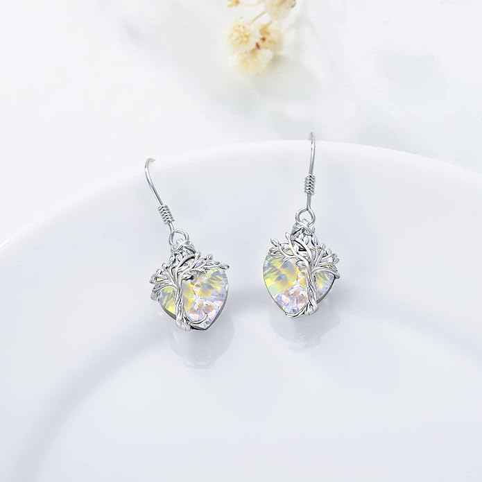 TOUPOP Tree of Life Earrings 925 Sterling Silver Family Tree Dangle Drop Earrings Crystal Jewelry Birthday Christmas Gifts for Women Her