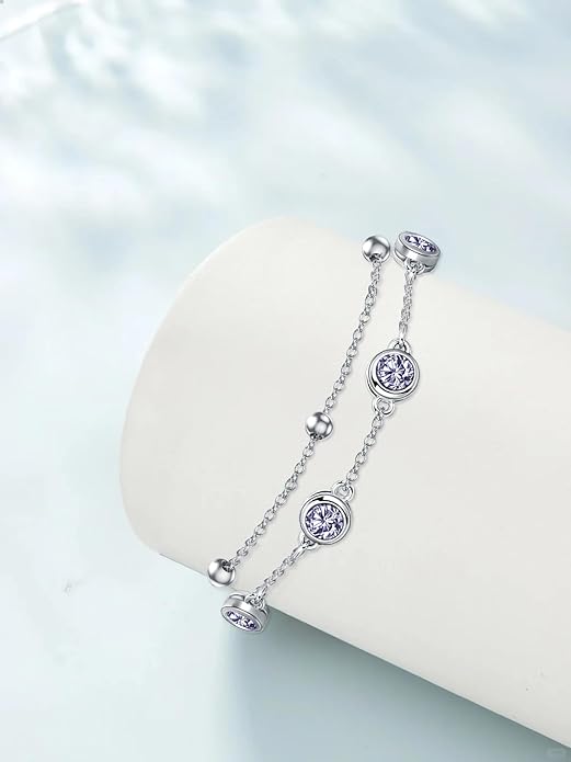 Dorunmo 925 Sterling Silver Birthstone Anklet Bracelets for Women Birthday Mother's Day Jewelry Gifts for Wife Girlfriend Mother Her