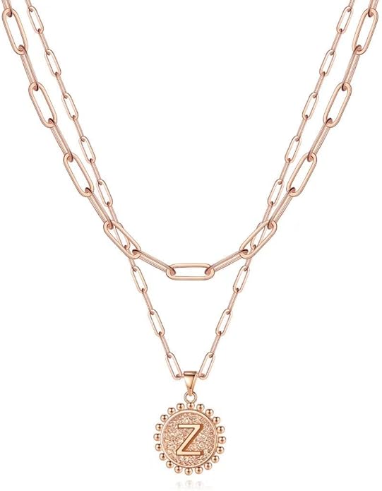 Ursteel Layered Initial Necklaces for Women, 14K-Gold-Plated Dainty Layering Paperclip Chain Necklaces for Women Jewelry