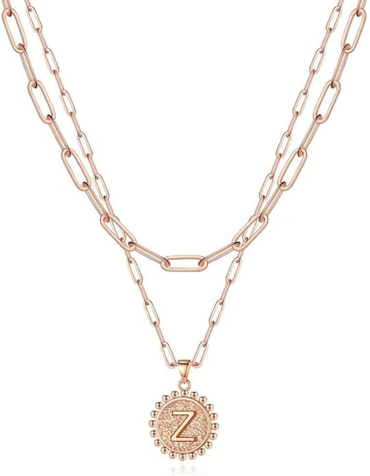 Ursteel Layered Initial Necklaces for Women, 14K-Gold-Plated Dainty Layering Paperclip Chain Necklaces for Women Jewelry