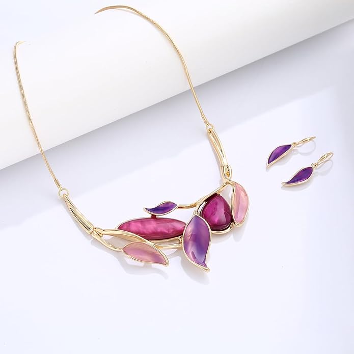 Vintage Chunky Statement Jewelry Set Retro Leaf Floral Geometric Bohemian Boho Bib Necklace Earring Set Fashion Costume Jewelry for Women Girls Wedding Party Prom Unique Gift