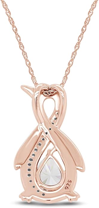 Infinity Penguin Pendant Necklace for Women, 14K Gold Over Sterling Silver with Pear & Round Cut Simulated Birthstone & White Diamond Accents, Dainty Animal Jewelry Gift with 18" Chain