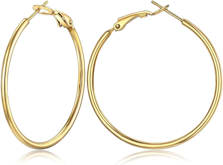 FOCALOOK 14K Gold Plated Lightweight Large Hoops| 2mm Thin Hoop Earrings for Women 30/40/50/70/100mm