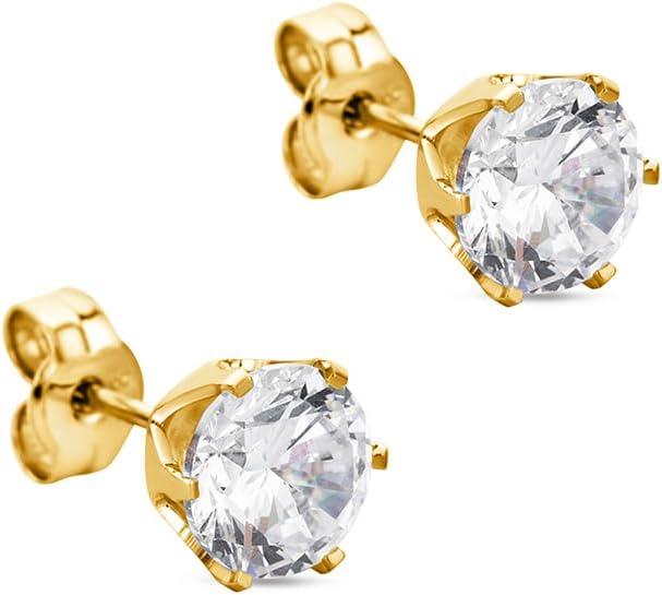 Round 14K Gold Earrings for Women in Solid 14K White Gold 585/14K Yellow Gold 585 with Ruby/Sapphire/Zirconia/Emerald Gemstones, Stud Earrings For Women,Women's Jewelry Delivered in Jewelry Box