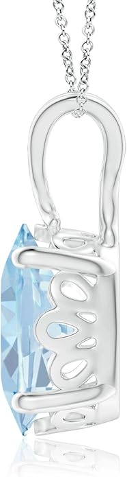 Angara Natural Aquamarine Solitaire Pendant for Women | Vintage in 14K Solid Gold/Platinum With 18" Chain | March Birthday, Anniversary, Gemstone Jewelry Gift