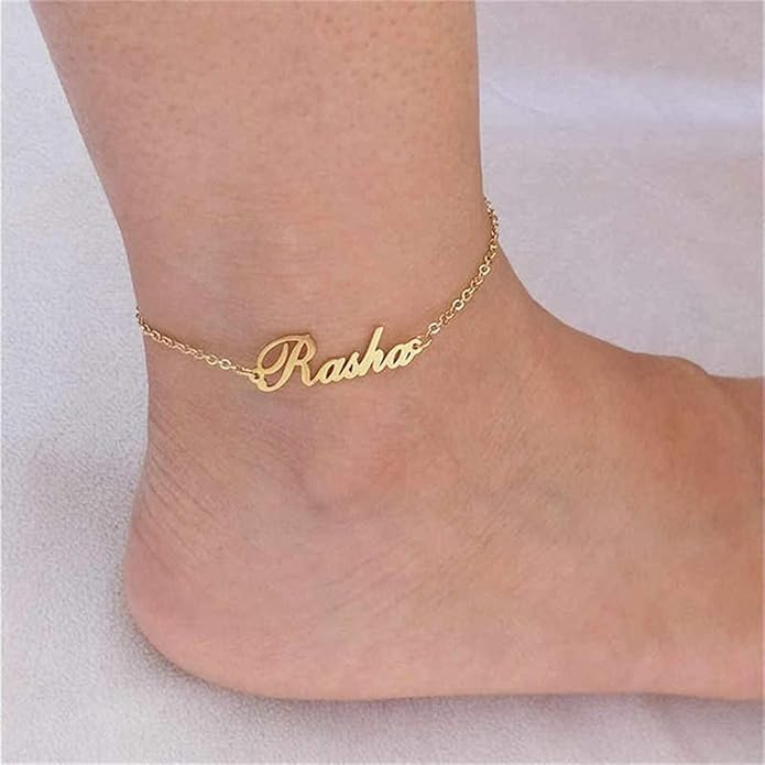 Personalized Name Ankle Bracelet for Women Custom Layered Name Anklet with Initials 18K Gold Plated Graduation Gift Customized Anklets for Women 8.7”-10.7”