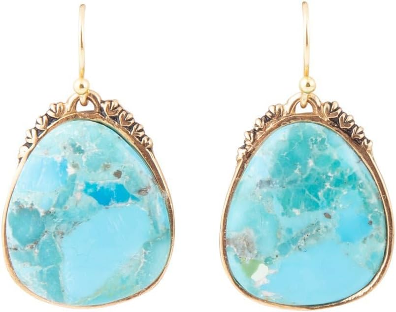Barse Jewelry Agave Genuine Blue Turquoise and Golden Drop Earrings