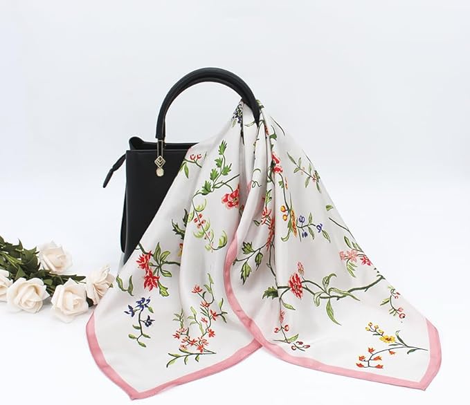 ANDANTINO 100% Mulberry Silk Square Scarf for Hair-25.6" X25.6'' Women Men Natural Silk Neckerchief Digital Printed Headscarf