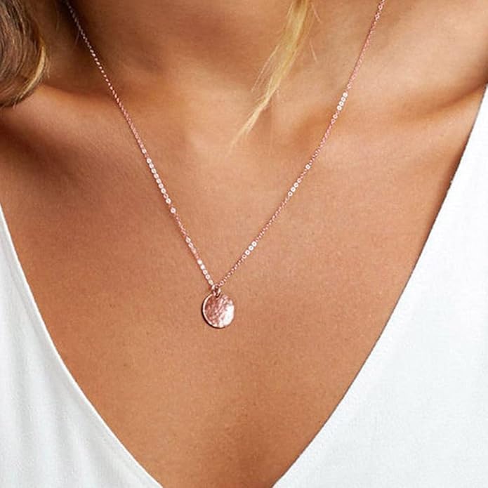 Turandoss Dainty Layered Choker Necklace, Handmade Y Pendant Necklace Multilayer Bar Disc Necklace Adjustable Layering Choker Necklaces for Women