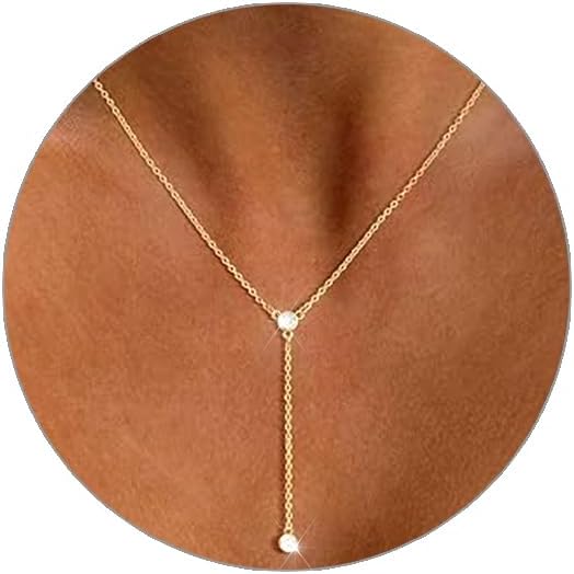 Luxval Lariat Gold Necklace for Women, Dainty Long Necklace 14k Gold Plated/Silver Y-Shaped Pendant Necklaces Trendy Beaded Chain Drop Necklaces Jewelry for Women Gifts