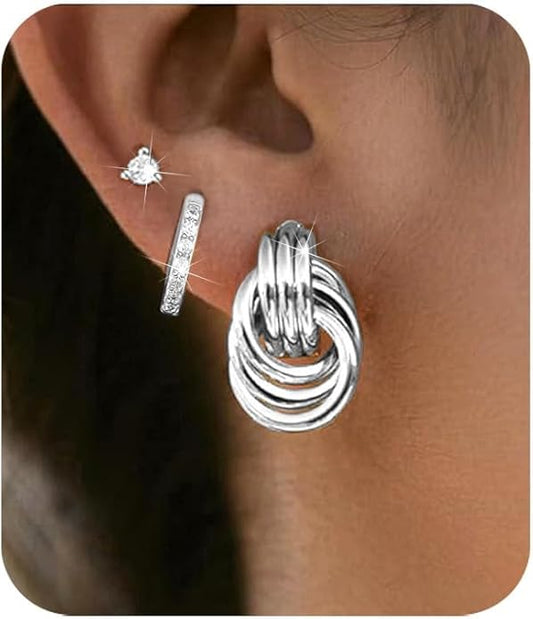 3Pairs Gold Hoop Earrings Set for Women Trendy Chunky Huggie Dainty Earring Jewelry for Women Teens