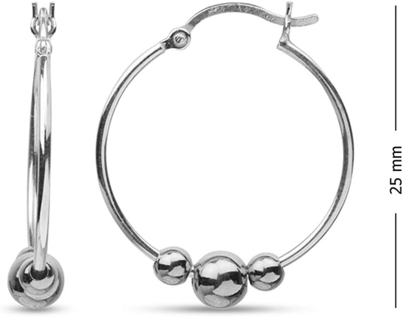 LeCalla 925 Sterling Silver Beaded Ball Hoop Earrings | Lightweight Sleeper Bead Ball Earring Hoops | Cape Style Hoop Earrings for Women