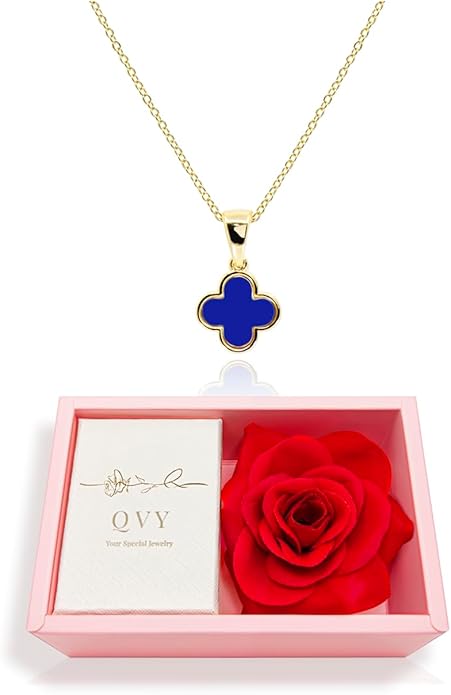 MUSEQVE Four Leaf Clover Necklace for Women Dainty Mother of Pearl White Black Onyx Pink Blue Mint Green Crystal Lucky Clover Pendant 14K Gold Plated Jewelry Gifts [CVRN]