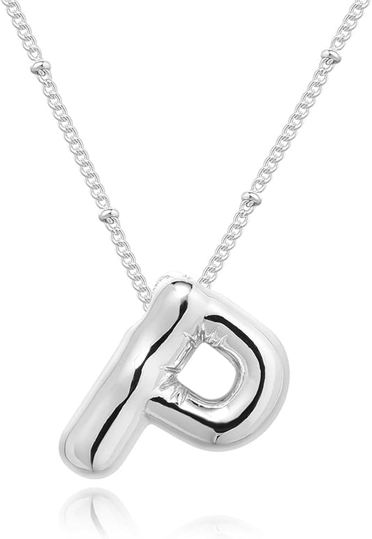 Initial Necklaces for Women, 14k Gold Plated Bubble Letter Necklace Chunky Gold Necklace Dainty Charm Initial Necklaces for Women Trendy Custom Preppy Stocking Stuff Necklace Christmas Gifts