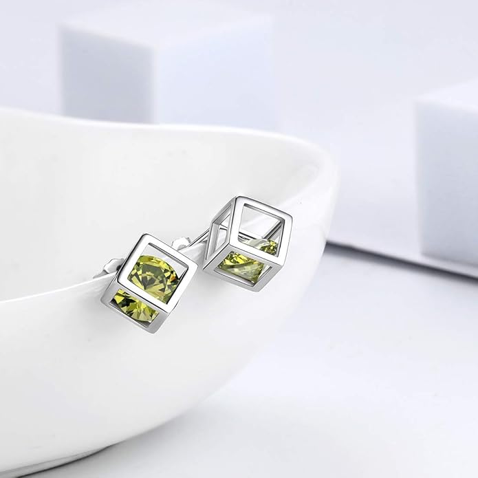 Aurora Tears Birthstone Necklace/Earring 925 Sterling Silver Women Cross/3D Cube/Cresent Moon Birth Stone Jewelry Mens Birthday Gift Anniversary Present