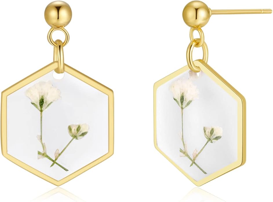 Forget-Me-Not and Queen Anne's Lace Pressed Wildflower Earrings | Pressed Flower Earrings | Handmade Drop and Dangle Earrings | Gift for Woman