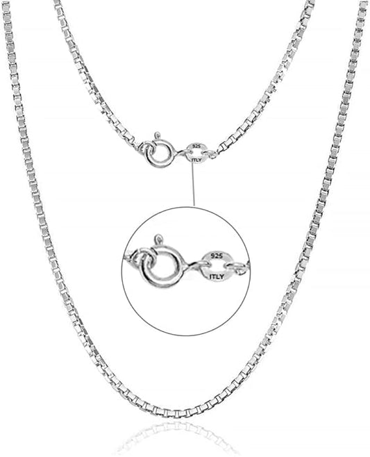 LeCalla 925 Sterling Silver Italian 0.08 MM, 1 MM, 2 MM Box Chain Necklace for Women Men with Spring Ring Clasp, Made in Italy (16, 18, 20, 22, 24 Inches)