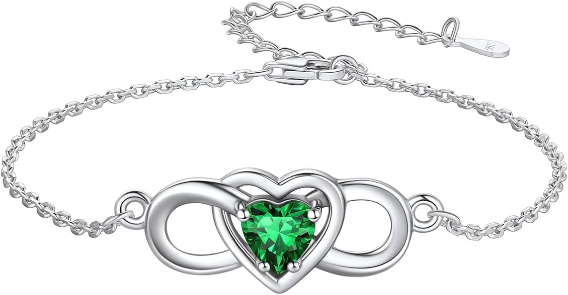 Custom4U Personalized Infinity Love Symbol Link Bracelets for Women 925 Sterling Silver Birthstone Bracelet Adjustable Engraved Chain Christmas Mother's Day Birthday Jewelry Gifts for Mom Her