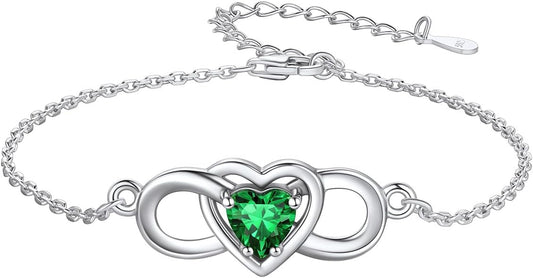 Custom4U Personalized Infinity Love Symbol Link Bracelets for Women 925 Sterling Silver Birthstone Bracelet Adjustable Engraved Chain Christmas Mother's Day Birthday Jewelry Gifts for Mom Her