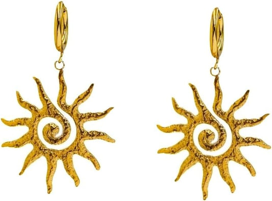 Sunburst Heart Dangle Hoop Earrings, 18K Gold Plated hypoallergenic Stainless Steel Cute Jewelry for Women daily Wear