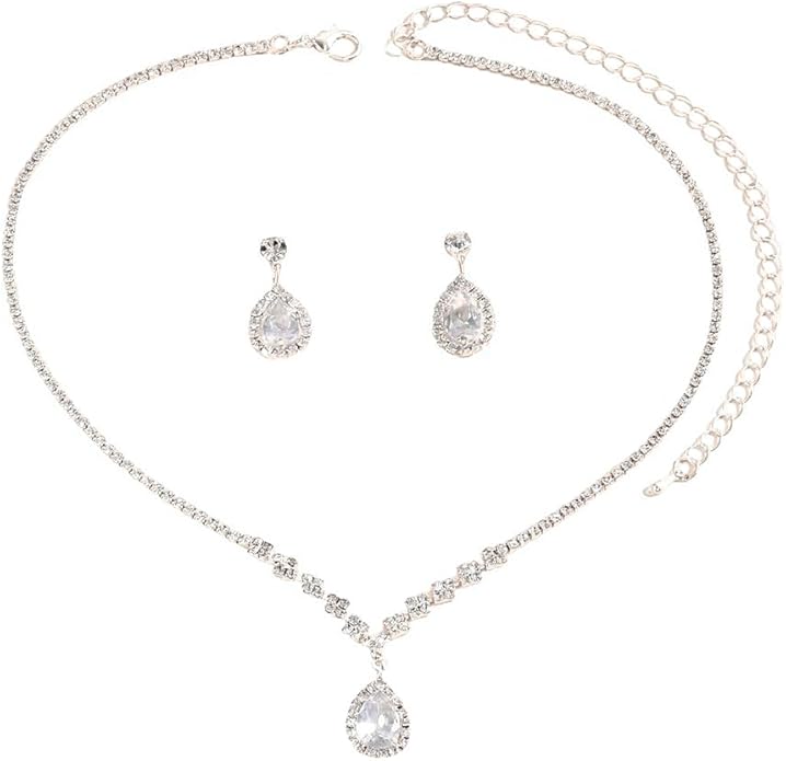 JczR.Y Rhinestone Tennis Necklace Earring Set Zircon Crystal Teardrop Pendant Necklaces Rhinestone Bridal Necklace Earrings for Women Wedding Gowns Prom Statement Jewelry Set