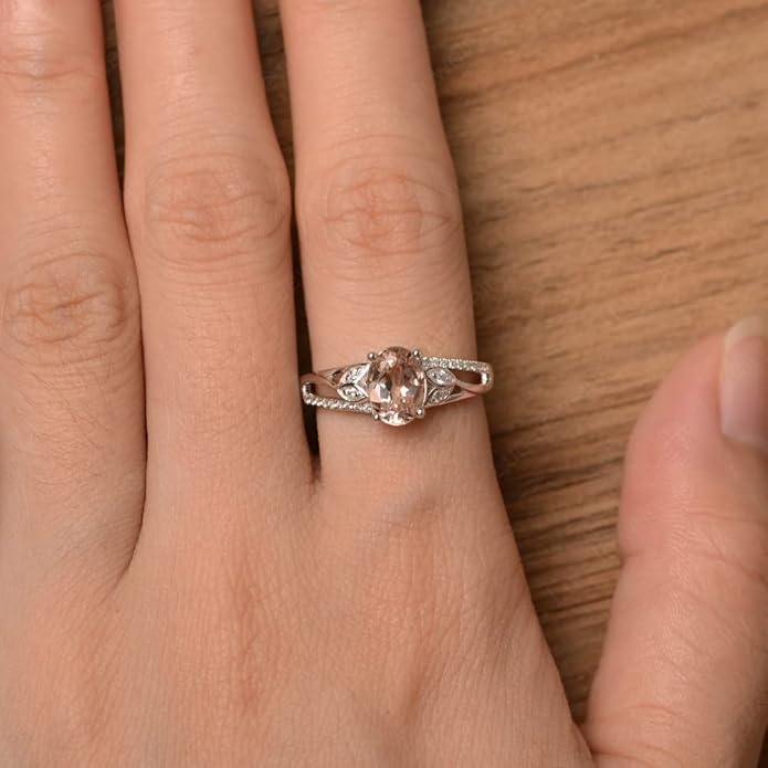 925 Sterling Silver Oval Shaped 8X6 MM Gemstone Ring Leaf Engagement Ring for Women Jewelry