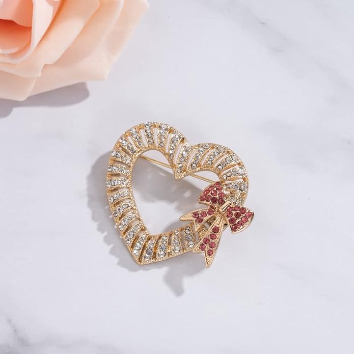 MADISON TYLER Valentines Day Heart Gift Box Brooch | Chocolate Gift Box Pave Rhinestone Heart | Gold Bow Brooch Jewelry for Her | Couples Gifts for Backpacks Valentine's Day