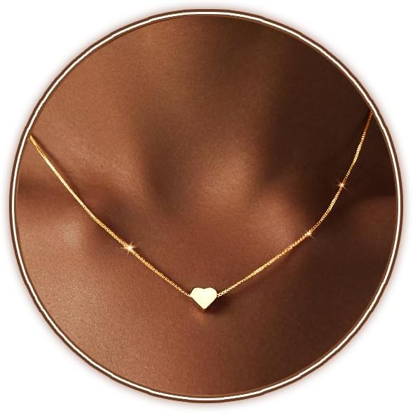 Zeffy Dainty Gold Heart Necklace for Women Trendy 14K Gold/Silver Plate Cute Heart Pendant Choker Necklaces Gold Love Heart Chain Necklace for Women Dainty Gold Jewelry Gifts for Women