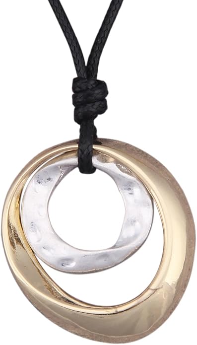 Long Boho Necklaces for Women Vintage Leather Wooden Pendant Y Choker Ethnic Style Gold Circle Hippie Sweater Necklace
