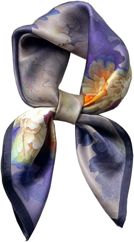 ANDANTINO 100% Mulberry Silk Square Scarf for Hair-25.6" X25.6'' Women Men Natural Silk Neckerchief Digital Printed Headscarf