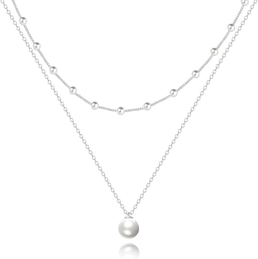 Zeffy Gold Pearl Necklace for Women, Dainty 14K Gold/Silve Plated Layered Pearl Choker Pearl Earrings Pearl Bracelets Wedding Trendy Gold Jewelry Set for Women Gifts