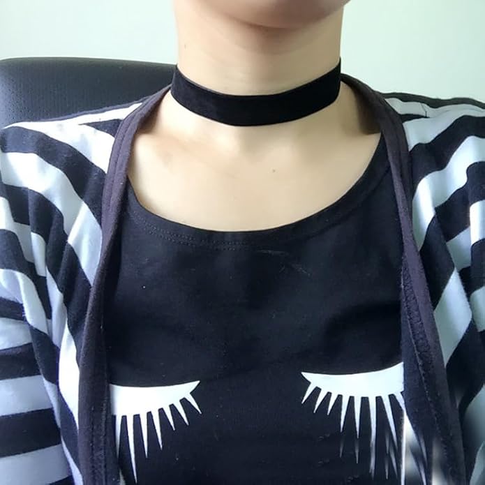 Sora Tuki Black Choker Necklace for Women 1cm-3cm Wide Velvet Leather Lace Chocker Tattoo Collar 90s Goth Jewelry