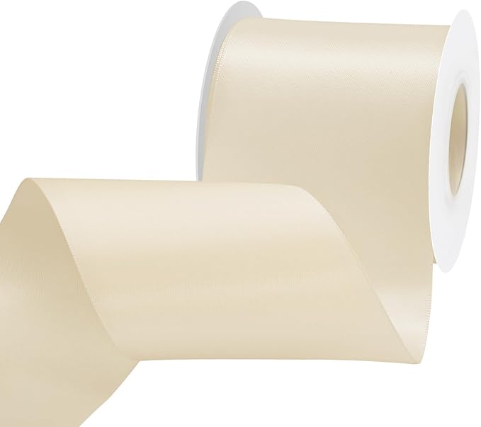 LEEQE Cream Satin Ribbon 3 inch X 15 Yards Polyester Ribbon for Gift Wrapping Very Suitable for Weddings Party Hair Bow Invitation Decorations and More