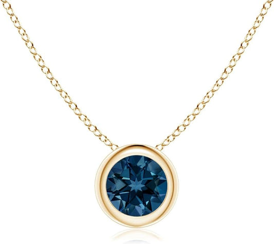 Angara Natural London Blue Topaz Solitaire Pendant for Women | Round Blue Topaz Pendant Necklace in 14K Solid Gold/Silver/Platinum With 18" Chain | December Birthday, Gemstone Jewelry Gift