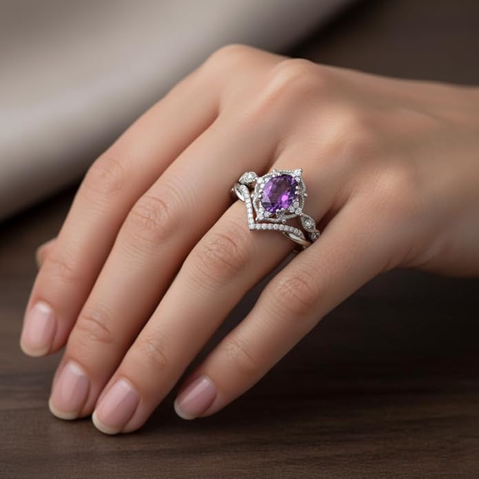Oval Cut Vintage Gemstone Engagement Rings set for Women S925 Sterling Silver/10K/14K/18K Gold Birthstone Promise Anniversary Bridal Set Ring for her